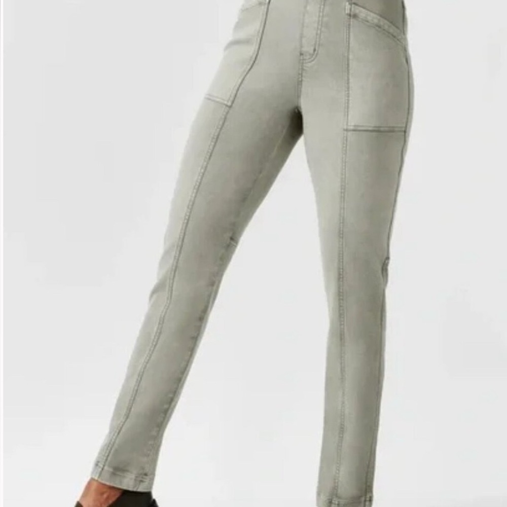 SPANX STRETCH TWILL STRAIGHT LEG PANT OLIVE GREEN MEDIUM - Picture 3 of 12